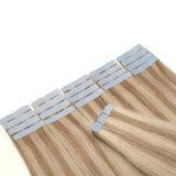 14 Inch 30g Tape in Remy Human Hair Extensions Thin Highlight #18/613 Sandy Beige Mix Bleach Blonde Long Straight Glue in Hairpieces Seamless Skin Weft with Invisible Double Sided Tape 20pc/pack