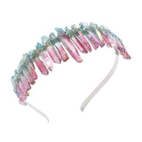Raw Crystal Quartz Headband Crown - Rhinestone Tiara Mermaid Crown Headband for Women Bride Wedding Parties Hair Hoop (Water color)