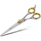 SHARF Professional 6.5’’ Straight Barber Scissors: Sharp 440c Japanese Stainless Steel Hair Cutting Shears For Men & Women| Gold Touch Series Clipping Scissors w/Easy Grip Handles