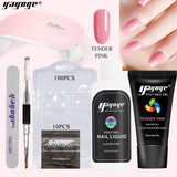 Yayoge Poly Gel Nail Kit With UV Lamp - 30ml Polygel Nail Builder Gel Extension Kit With Slip Solution All In One Set French Nail Art Design Beginner Kit