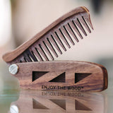 Beard Comb for Men - Pocket Folding Combs for Mustache & Hair Travel Natural Wooden Comb with Real Man Engraving - Perfect for Use w/Beard Balm Oil