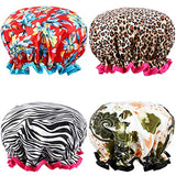 Shower Cap, ESARORA 4 PACK Bath Cap Designed for Women Waterproof Double Layer