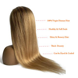 Ombre Lace Front Wig Human Hair 150% Density Silky Straight 1B27 Brown Lace Closure Wigs for Black Women 4x4 Lace Frontal Wig Full Ends Bleached Knots 12"