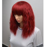 BERON 14" Women's Short Curly Bob Wig with Free Wig Cap (Wine Red)