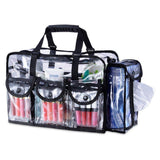 Clear PVC Travel Makeup Cosmetic Bag with 6 External Pockets and Shoulder Strap (Black Trim)