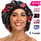 Silk Bonnet for Women, XL Large Stain Silk Bonnet for Natural Hair, Women Sleep Cap Bonnets With Comfortable Wind Band (4 Pack)