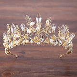 Fairyu Gold Baroque Queen Crown Rhinestone Pearl Bride Tiaras and Crown Royal Wedding Hairpieces for Women and Girls