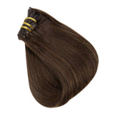 Full Shine Human Hair Clip In Extensions 18 Inch 7 Pcs Full Head Clip on Hair Extensions Human Hair Color 4 Medium Brown Clip In Hair 100 Gram Real Hair Extensions Clip Ins