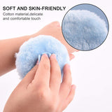 WXJ13 2 Pcs 4 inch Large Blue Fluffy Powder Puff for Body and Transparent Storage Box, Round Powder Loose Puff with Ribbon Bow Handle for Face & Body