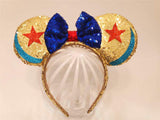 Mouse Ears Bow Headbands Glitter Princess Party Decoration Belle Cinderella Jasmine Mermaid Mouse Ears Headband for Girls (Stars and moon)