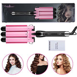 3 Barrel Curling Iron Hair Curler 25mm Quick Heated Ceramic Tourmaline Triple Barrels Curling Wand 1 Inch Professional Waver Iron Tools DIY Hair Styling for All Types of Hair (Pink)