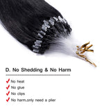 Loop Remy Hair Extensions Human Hair Silicone Micro Ring Beads Stick Tipped Hair Fish Line Link Hairpieces Hand Tied 1g/Strand 50 Individual Strands 50g Highlight 22 Inch #1 Jet Black