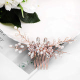 Fstrend Bridal Wedding Hair Comb Silver Sparkly Rhinestones Side Combs Crystals Pearls Flower Bride Hairpieces Gorgeous Hair Accessories for Women and Girls (Rose gold)