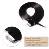 40PCS Tape In Human Hair Extensions Double Side Tape Seamless Skin Weft Invisible Hair Extensions Hightlight Balayage Natural Silk Straight For Women (24'',100g/40pcs,#1 Jet Black)