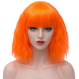 Mersi Orange Wigs for Women Short Fluffy Curly Wavy Bob Mad Hatter Hair Wig with Bangs Synthetic Fashion Cute Cosplay Wigs for Party Halloween S073OR