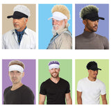 Qlenkay Sun Visor Hat with Novelty Fake Hair Adjustable Golf Baseball Cap Attached Flair Spiked Hairpiece Peaked Wig for Halloween Cosplay Party Natural Black