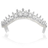 Rhinestone Crystal Bridal Wedding Pageant Princess Tiara Crown - Faux Pearls Silver Plating T163