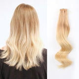 ABH AmazingBeauty Hair Pre-Taped 50g/20pcs Remy Human Hair Ombre Blonde Skin Weft Hair Extensions, Invisible, Seamless, Two Toned Dark Dirty Blonde Fading into Platinum Ash Blonde T12-60, 14 Inch