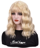 #613 Blonde Short Curly Wigs for Women 14'' Short Wavy Wigs with Air Bangs Synthetic Soft Fiber