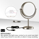 GURUN 9-Inch Tabletop Double-Sided LED Lighted Makeup Mirror with 10x Magnification, Vanity Mirror Nickel Brushed Finish M2208DN(8.5in,10x) Powered by US Plug