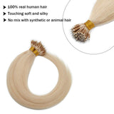 SEGO Nano Bead Ring Human Hair Extension Pre Bonded Nano Tip Remy Hair Extensions Micro Beads Rings Loop Hand Tied Hairpiece 18 Inch #60 Platinum Blonde 1g/strand 50g/pack