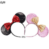 BCU Mouse Minnie Ears Set of 2 Sequin Headbands Butterfly Glitter Hairdband for Baby or Adult (1-red & gold)