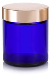 Cobalt Blue Thick Glass Straight Sided Jar with Gold Metal Overshell Lid - 4 oz / 120 ml (12 pack) + Spatulas