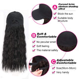 Black Wavy Wig with Hat,Synthetic Hair Extensions Attached Adjustable Black Baseball Cap Fits Women (Black)