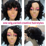 Short Curly Wig with Bangs for Black Women Afro Short Wig Big Bouncy Fluffy Kinky Curly Wig Heat Resist Soft Synthetic Short Curly Afro Wig Black Color