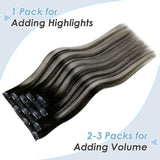 LaaVoo Ombre Clip in Hair Extensions 14 Inch Black Clip in Human Hair Extensions Off Black Fading to Silver Grey Mixed Black 5pcs 70g Silky Soft Real Hair Clip in Extensions