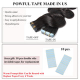 Tape in Hair Extensions 100% Remy Human Hair Tape on 12''-24'' Double Side Tape Seamless Skin Weft Long Straight 40pcs Wavy #1B Natural Black 22 Inch 100 Gram
