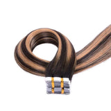 Maxfull Brown Balayage Tape In Hair Extensions Human Hair, Double Sided Silicon Glue In Real Remy Seamless Hair Extensions, 20pcs, 22inch, 50g