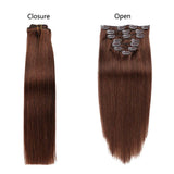 Clip in Hair Extensions Remy Human Hair for Women Straight Full Head Silky Straight Real Remi Human Hair Clip in Extensions Double Weft 100grams 8pieces Medium Brown