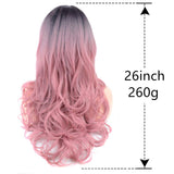 Ombre Pink Wigs None Lace Long Natural Wavy Dark Roots Pink Wig For Women 2 Tone Black to Pink Wavy Wigs for Women Synthetic Heat Resistant Party Wigs Natural Looking Cosplay Wig