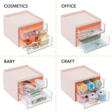 mDesign Plastic Makeup Organizer Storage Station Cube with 2 Drawers for Bathroom Vanity, Cabinet, Countertops - Holds Lip Gloss, Eyeshadow Palettes, Brushes, Blush, Mascara - Light Pink/Clear