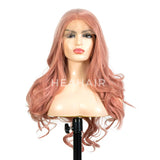 HEAHAIR Pastel Peach Pink Long Natural Straight Rose Gold Color Synthetic Lace Front Wigs Heat Resistant Fiber Hair for Women HS2023