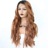 Wennisi Synthetic Wig for Women Black Ombre Brown Lace Front Wigs Long Natural Wavy Heat Resistant Hair Side Part With Natural Hairline
