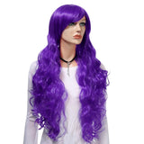Wigood 32" Purple Long Curly Hair Wig with Side Blunt Bangs Cosplay Anime Wig for Women Halloween Purple Wigs