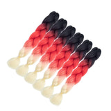6pc/lot Ombre Braiding Hair Synthetic Braiding Hair Extensions (24inch, black-red-blonde) …