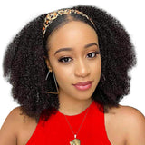 Curly Headband Wig Human Hair Headband Wigs Glueless None Lace Front Afro Wig Kinky Curly Brazilian Human Hair Wigs for Black Women Wear and Go Wigs Head Scarf Half Wig (22 Inch)