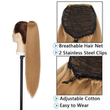 SEGO Straight Drawstring Ponytail Extension Clip In On Ponytail Hair Extensions Yaki Long Ponytail Extension for women Synthetic Hairpieces With Two Combs Wrap Around Pony Tail 27#