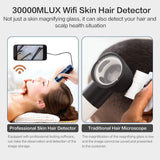 5-200X Scalp Detector, Digital Hair Skin Analyzer Microscope for Hair Follicle Testing and Skin Analysis, Magnifier Analyser Device with 200MP Camera Wireless Wifi + USB Connect