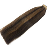 Labeh 14 inch Tape in Human Hair Extensions Ombre Dark Brown Highlighted Light Brown 20 Pieces 50g Per Pack Remy Human Hair Double Sided Tapes in Hair Extensions