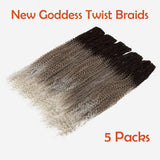 FASHION IDOL New Goddess Twist Crochet Hair 5 Packs River Twist Crochet Hair 26 Inch Long Senegalese Twist Crochet Braids with Curly Hair River Locs Gray Ombre