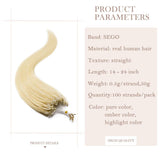 SEGO Micro Link Hair Extensions Human Hair MicroBead Hair Extensions Highlight Pre Bonded Micro Ring Human Hair Extensions Straight Real Hairpiece 50g 100 Strands 16inch 613# Bleach blonde