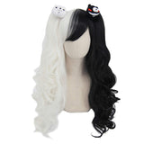 Junko Enoshima Cosplay Wig Lolita Black White Wigs Long Wavy Curly Wigs for Party Halloween with 2 Bears AD017BW