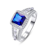 Empsoul 925 Sterling Silver Women's Created Princess & Baguette Cut Filled 7x7mm Royalblue & White Quartz Mystic Eternity Promise Wedding Ring Size 6