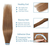 SEGO Tape In Hair Extensions Human Hair Glue In Real Extensions Skin Weft Remy Human Hair Extensions Straight Invisible Seamless Double Side Tape 40 Pieces Light Brown 16inch (100gram)