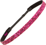 Hipsy 2pk Women's Adjustable NON SLIP Skinny Bling Glitter Headband Silver Duo Pack (Silver & Hot Pink)