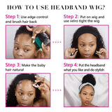 HeadBand Wig Curly Human Hair Wig for Black Women Deep Wave Machine Made Wigs Natural Color None Lace Front Wigs 150% Density 16 Inch